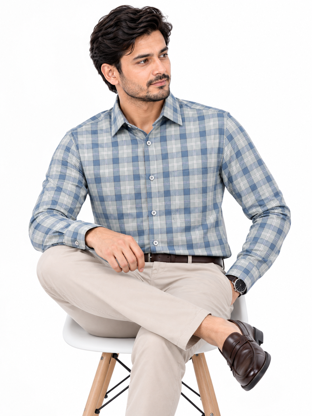 Premium Blue Plaid Formal Shirt