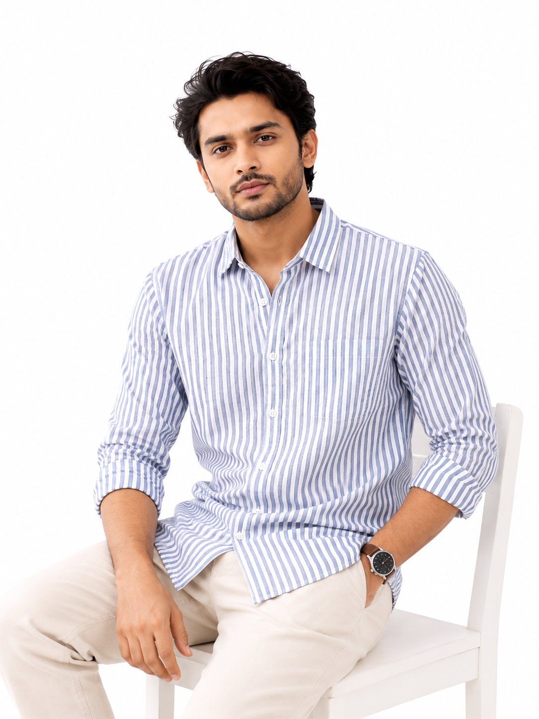 Classic Blue Stripe Casual Shirt