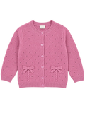 Girls’ Knitted Bow Detail Cardigan – Dusty Pink