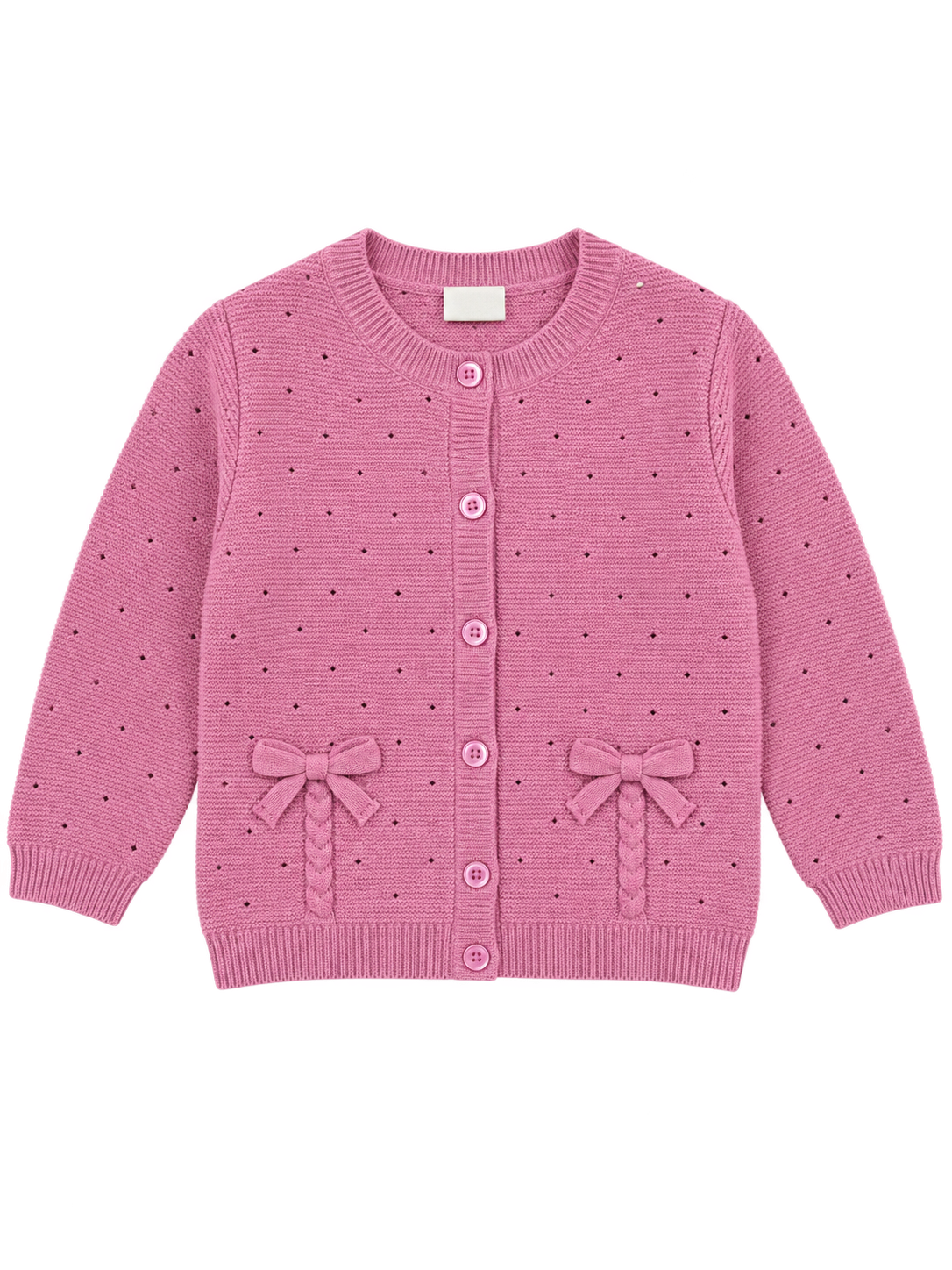 Girls’ Knitted Bow Detail Cardigan – Dusty Pink