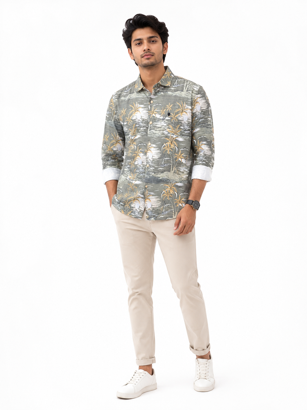 Tropical Palm Print Casual Shirt