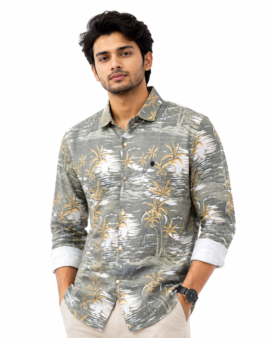 Tropical Palm Print Casual Shirt