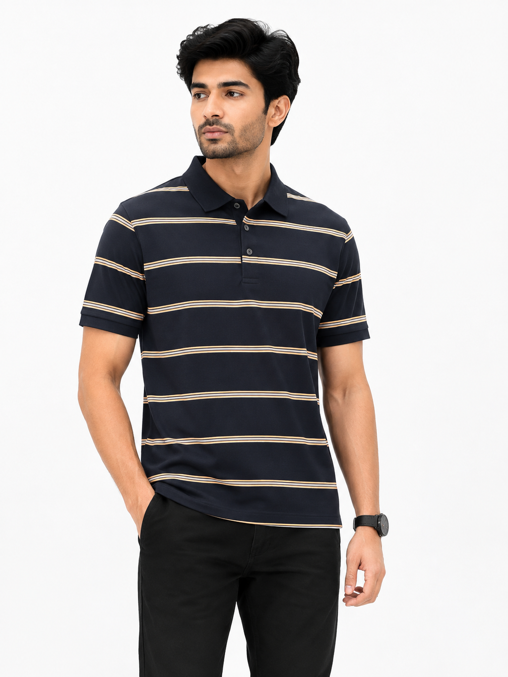 Navy Striped Polo Shirt