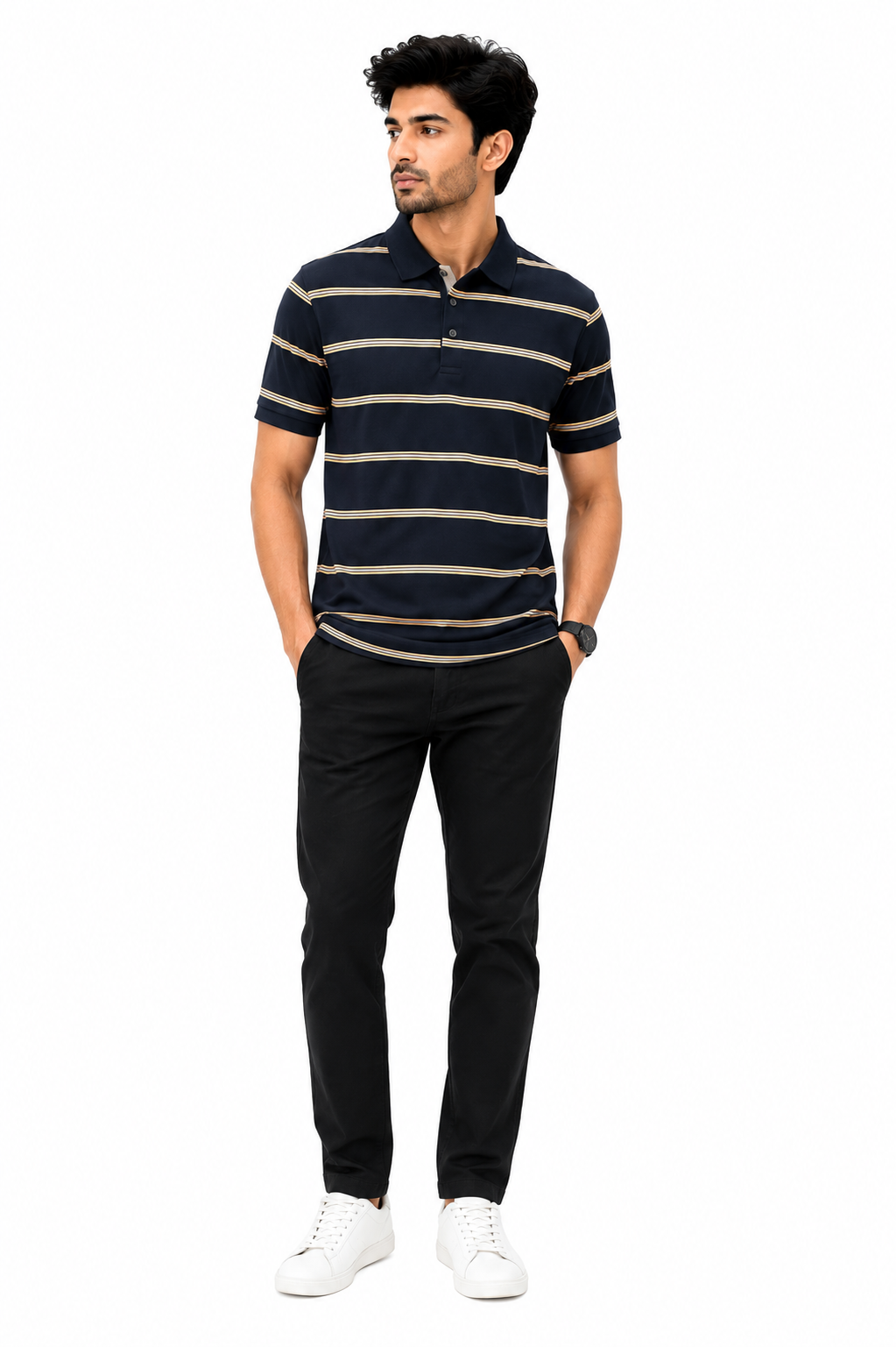 Navy Striped Polo Shirt
