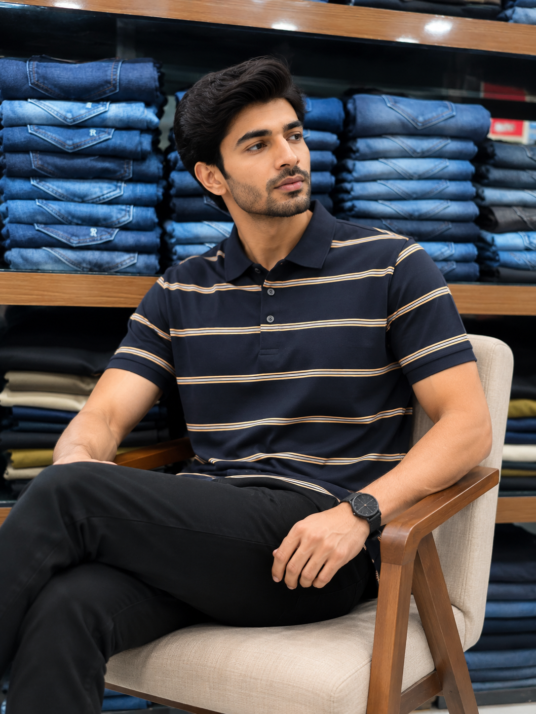 Navy Striped Polo Shirt