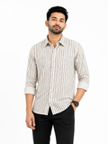 Cream Vertical Stripe Casual Shirt
