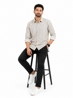 Cream Vertical Stripe Casual Shirt