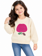 Girls’ Cozy Knit Sweater with Flower Design – Ivory