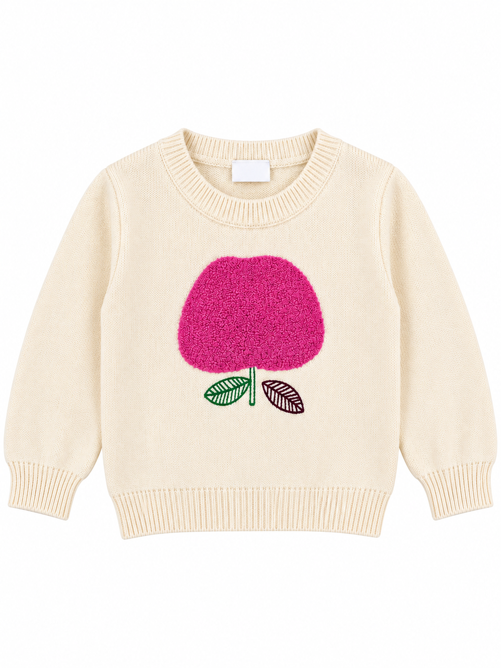 Girls’ Cozy Knit Sweater with Flower Design – Ivory