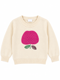 Girls’ Cozy Knit Sweater with Flower Design – Ivory