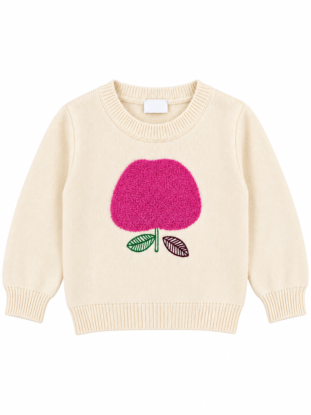 Girls’ Cozy Knit Sweater with Flower Design – Ivory